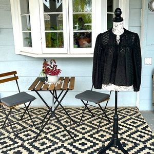 Madewell Black Eyelet Peasant Top